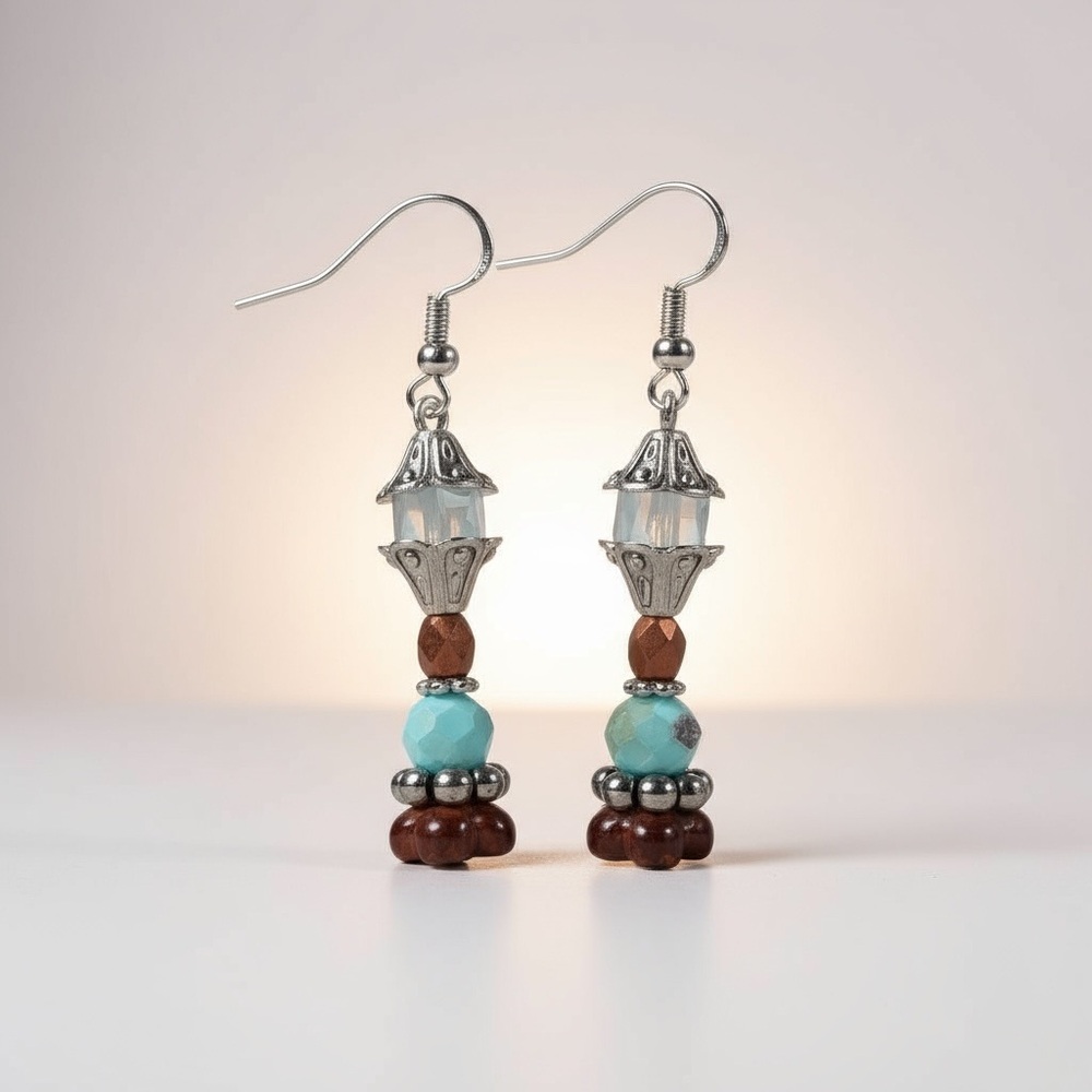Handcrafted Czech Glass Dangle Drop Earrings 925 Silver Hypoallergenic